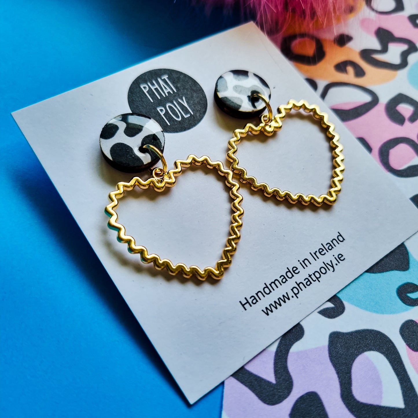 Fuzzy Hearts - Cow Print