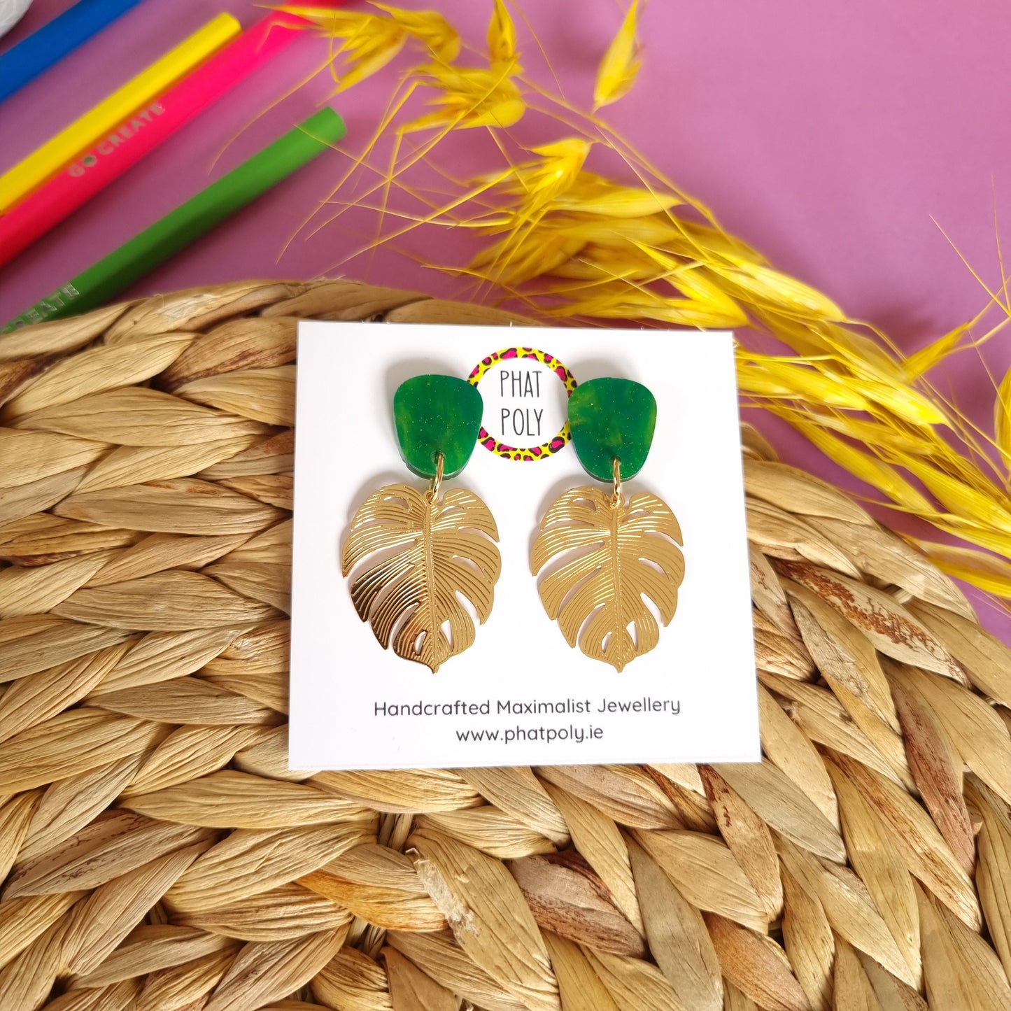 Monstera Gold Plated Earrings - WHOLESALE