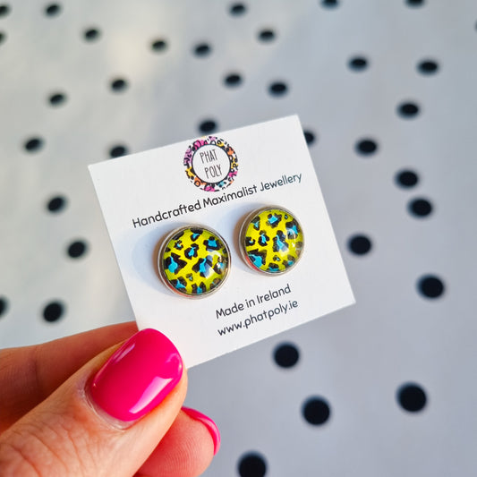 Phat Poly Leopard Print Studs - Yellow