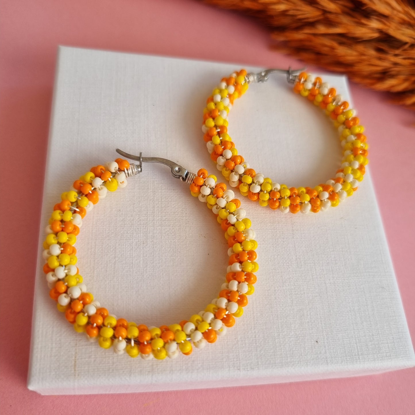 Beaded Earrings - Orange & Yellow